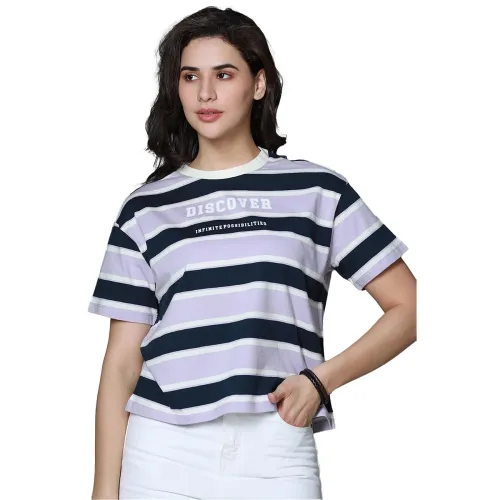 Image of HIGH STAR Women's Cotton Striped Oversized Fit T-Shirt