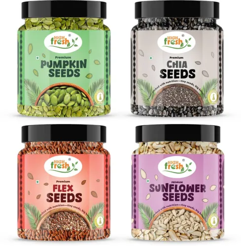 Image of HighFresh Raw Super Seeds Combo Pack 4 x 250 GM (Total 1000 GM) | Pumpkin Seeds, Chia Seeds, Brown Flax Seeds, Sunflower
