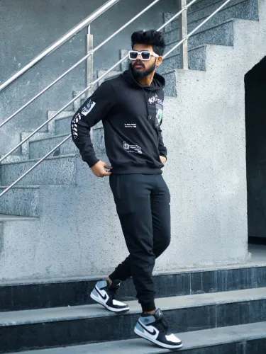 Image of HIGHLANDER Men Black Printed Hooded Sweatshirt