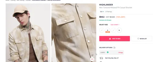 Image of HIGHLANDER Men Textured Relaxed Fit Casual Shacket