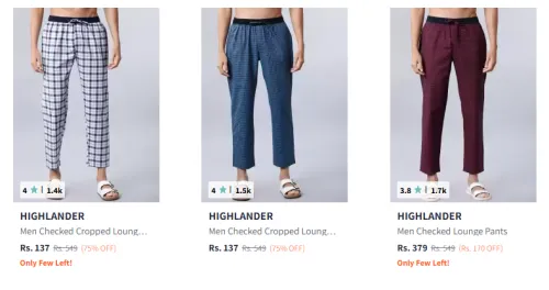 Image of HIGHLANDER Men’s Checked Lounge Pants Starting At @₹137