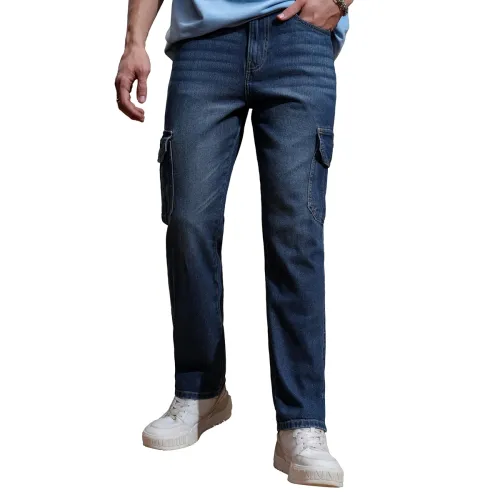 Image of Highlander Men’s Relaxed-Fit Cargo Pocket Jeans 