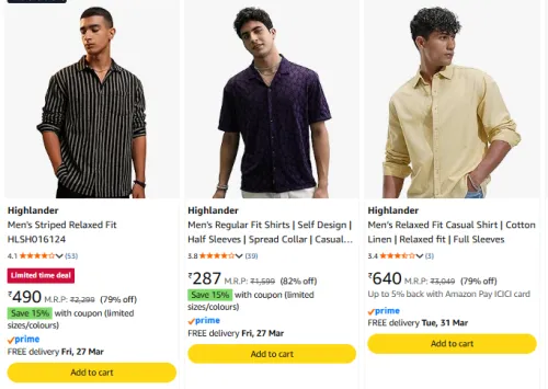 Image of Highlander Men's Shirt Upto 80% Discount 