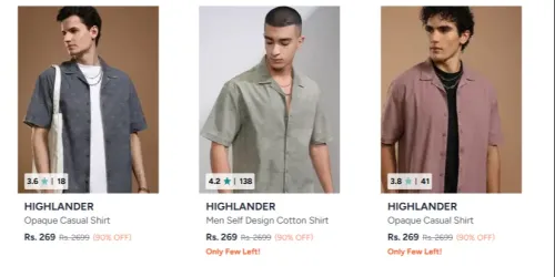 Image of HIGHLANDER Men's Shirt Upto 90% OFF