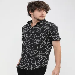 HIGHLANDER Men Black Slim Fit Printed Casual Shirt