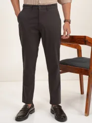 HIGHLANDER Men Tapered Grey Cotton Blend Trousers
