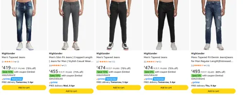 Image of Highlander Men's Jeans at Minimum 70% Discount