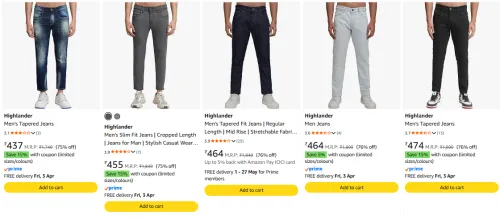 Image of Highlander mens jeans upto 75% discount 