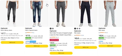 Image of Highlander mens jeans upto 75% discount 