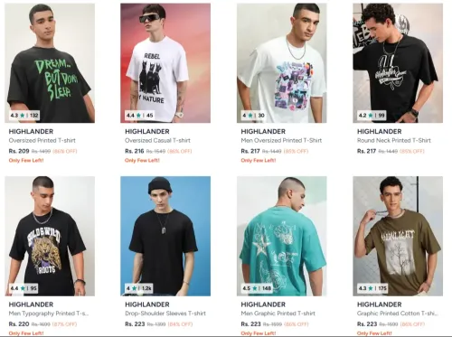 Image of Highlander Men's Oversized T-shirts Starting at ₹209