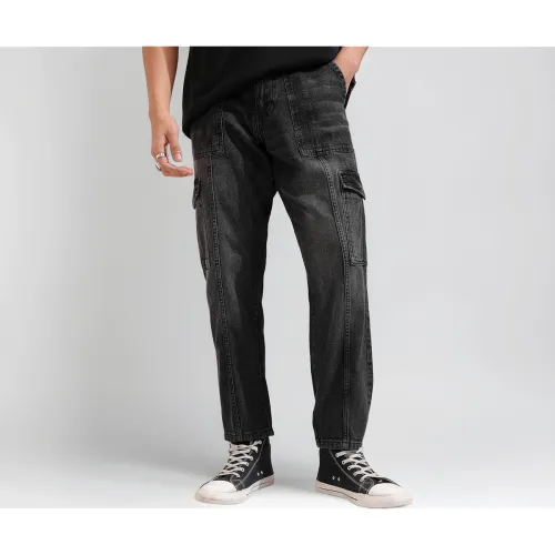 Image of Highlander Men’s Relaxed-Fit Cargo Pocket Jeans | Clean Look | Cotton Comfort | Utility Style | Cargo Jeans for Man