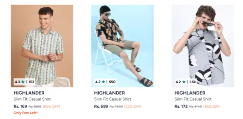 Image of Highlander Men's Shirts at minimum 90% Discount