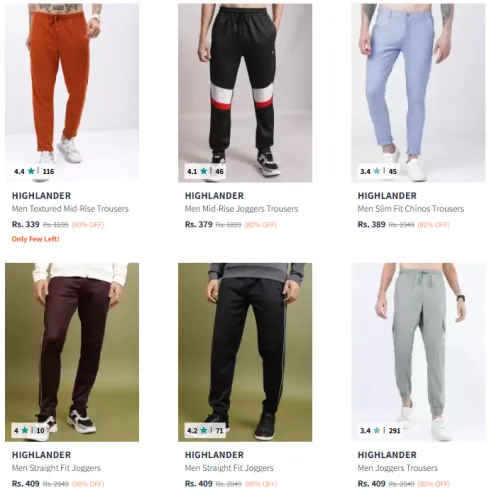 Image of HIGHLANDER Men's Trousers @ Minimum 80% Discount