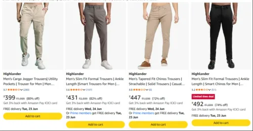 Image of Highlander Men's Trousers upto 82% discount 