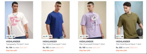 Image of HIGHLANDER men's oversized tshirt at starting ₹194