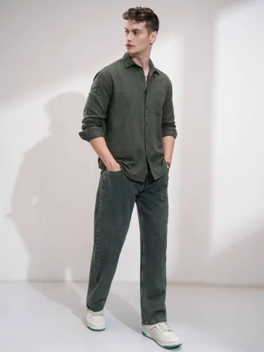 Image of HIGHLANDER  Men Relaxed Fit Striped Collar Casual Shirt