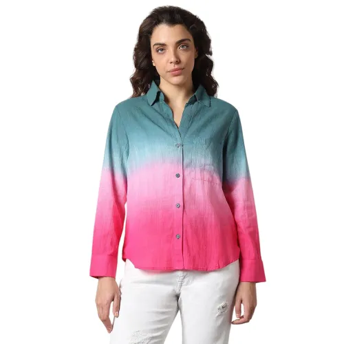 Image of HIGH Star Oversized Ombre-Dyed Cotton Shirt for Women | Stylish Tops for Women | Comfortable and Trendy Casual Shirt