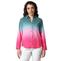 HIGH Star Oversized Ombre-Dyed Cotton Shirt for Women | Stylish Tops for Women | Comfortable and Trendy Casual Shirt
