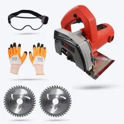 Hillgrove HGCM76M1 Cutting Machine Saw for Tile /Marble /Wood with 2Pcs Wood Cutting Wheels, Safety Googles and Gloves (