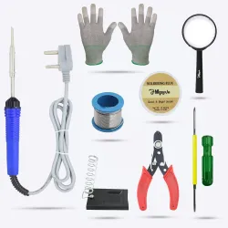 Hillgrove HGCM92M1 Electronic 8in1 Mobile Soldering Iron Equipment Tool Machine Combo Kit Set with Anti Static Gloves, Magnifying Glass and 2in1 Phillip Screwdriver 25 W Simple (Flat Tip)