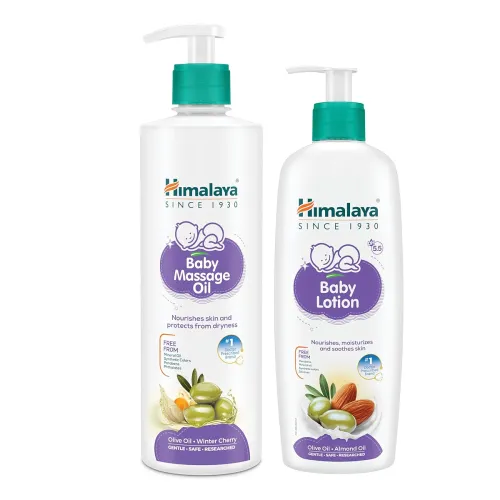 Image of Himalaya Baby Massage Oil (500ml) + Baby Lotion (400ml) Combo Set