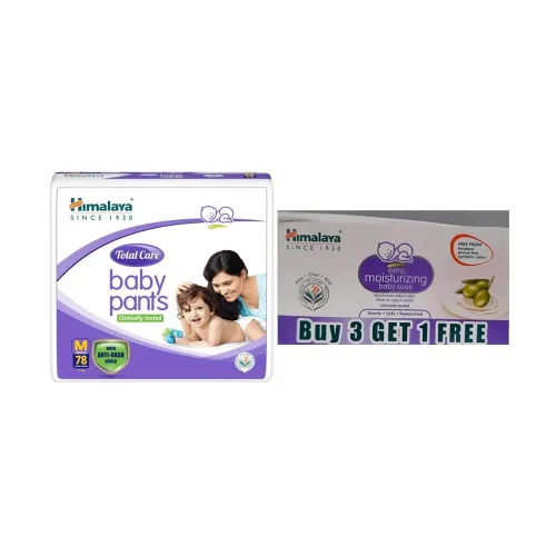 Image of Himalaya Baby Pants Diapers Medium 78 Count with Moisturizing Baby Soap Combo