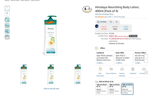 Image of Himalaya Body Lotion, 400ml (Pack of 4)