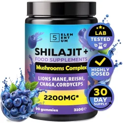 Pure Himalayan Shilajit 90 Gummies + Mushroom Complex – 2200mg with Lion’s Mane, Reishi, Chaga, Cordyceps – Pure Himalay