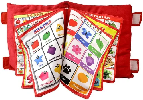 Image of J K INTERNATIONAL Learning Pillow Cloth Book with English and Hindi Cushion Cotton Books (Red)