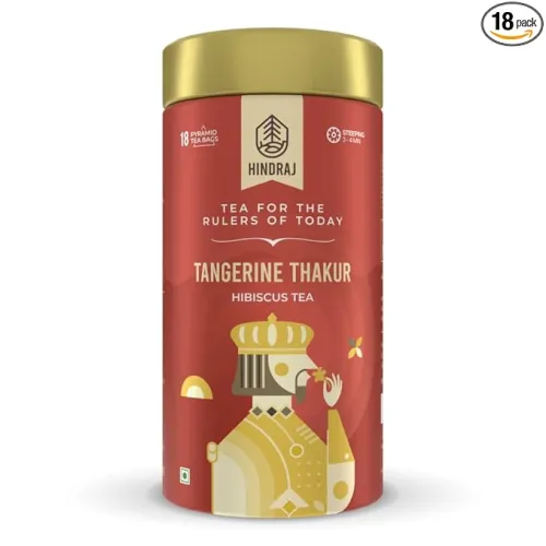 Image of Hindraj Tangerine Thakur Hibiscus Herbal Tea 18 Pyramid tea Bags Vibrant Natural Color, Ideal for Mocktails & Iced Tea, 