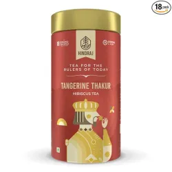 Hindraj Tangerine Thakur Hibiscus Herbal Tea 18 Pyramid tea Bags Vibrant Natural Color, Ideal for Mocktails & Iced Tea, 