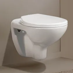 Hindware Flora Wall Hung Western Commode for Bathroom | Made of Ceramic | P-255 Trap | Soft Close Feature | Star White | Geometric Shape | Wall Mount Ewc | 10-Year Manufacturer Warranty