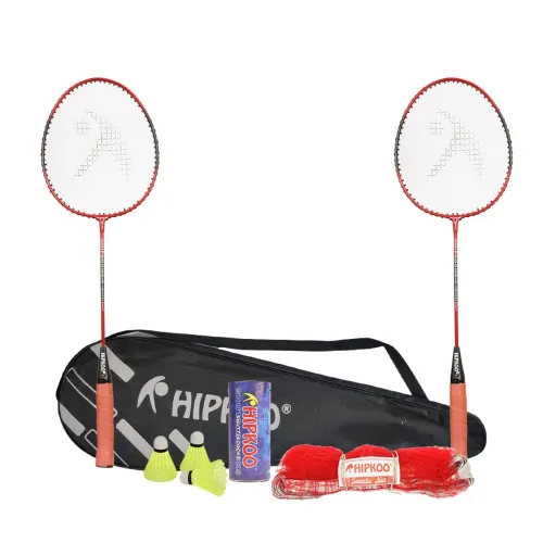 Image of Hipkoo Sports HR 16 Aluminum Badminton Complete Racquets Set | 2 Wide Body Racket, 3 Shuttlecocks and Net | Ideal for Be