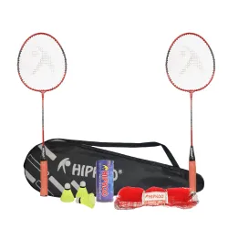 Hipkoo Sports HR 16 Aluminum Badminton Complete Racquets Set | 2 Wide Body Racket, 3 Shuttlecocks and Net | Ideal for Be