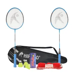 Hipkoo Sports HR 15 Aluminum Badminton Complete Racquets Set | 2 Wide Body Racket, 3 Shuttlecocks and Net | Ideal for Beginner | Lightweight & Sturdy (Blue, Set of 2)