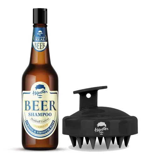 Image of Hipster Beer Dandruff Control Shampoo 250ml | Hair Scalp Massager Brush Combo | For Men | No Alcohol, No Paraben