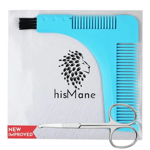 Image of HisMane Beard and Mustache Shaping Template Tool & Comb with Scissors