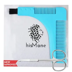 HisMane Beard and Mustache Shaping Template Tool & Comb with Scissors