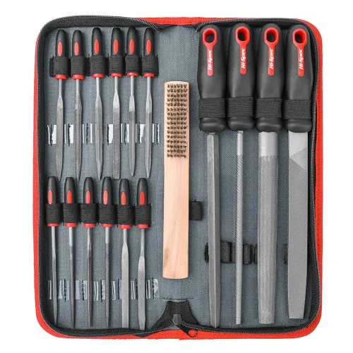 Image of Hi-Spec 17 Piece Metal Hand & Needle File Tool Kit Set. Large & Small Mini T12 Carbon Steel Flat, Half-Round, Round & Tr