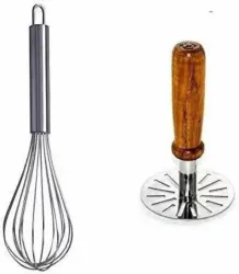Hitech Kitchen Stainless Steel Potato Masher & Egg Whisk Set, Po2