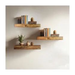 HIURYD Solid Wood Floating Wall Shelves, set of 3
