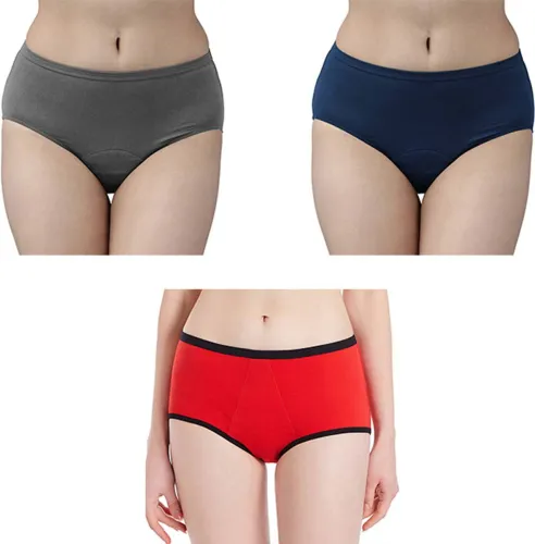 Image of HNG  Pack of 3 Women Periods Blue, Grey, Red Panty