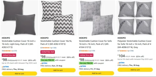Image of HOKIPO Cushion cover starting at ₹98 