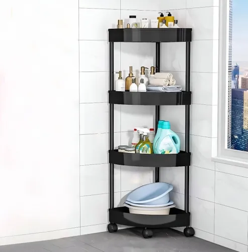 Image of HOMANTA Multi-Purpose Cornar Storage Organizer 4-Tier Rack with Wheel Bathroom