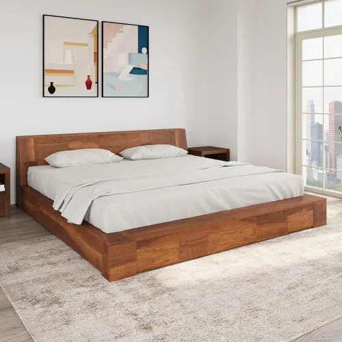 Image of @Home by Nilkamal Amelia Solid Wood WIthouit Storage King Bed (Espresso)