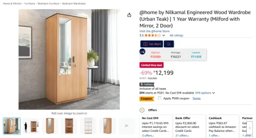 Image of Home by Nilkamal Engineered Wood 2 Door Wardrobe