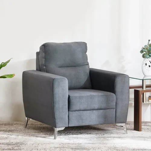 Image of Home Centre 1 Seater Helios Vive Fabric Sofa| Fabric Sofa| (Grey) |1 Year Warranty