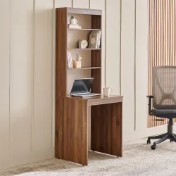 Home Centre | Addison Compact Study Desk with Hutch | Engineered Wood | Brown