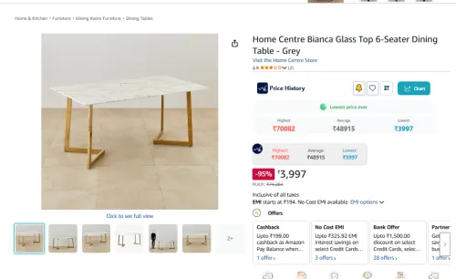 Image of Home Centre Bianca Glass Top 6-Seater Dining Table 