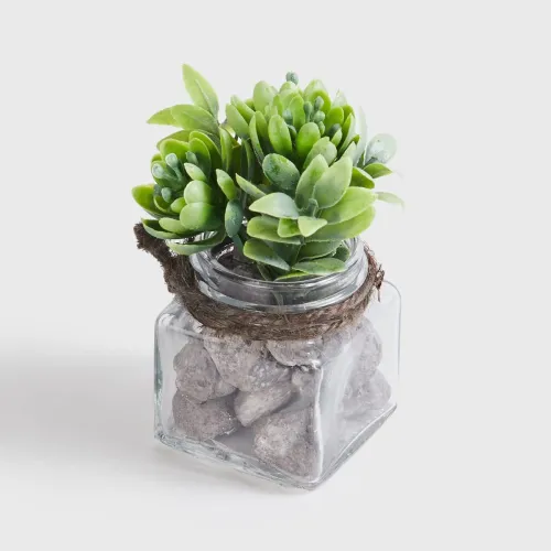 Image of Home Centre Corsica Eden Green Artificial Succulent Flower Arrangement in Glass Jar